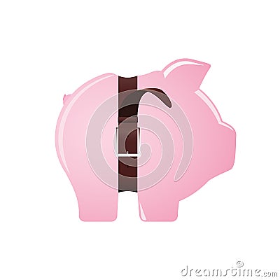 Pink piggy bank with tight belt Vector Illustration