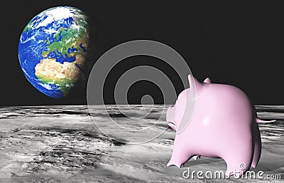 Pink piggy on the moon Stock Photo