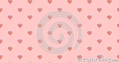 Pink pixel heart on pink background, seamless pattern Cartoon Illustration