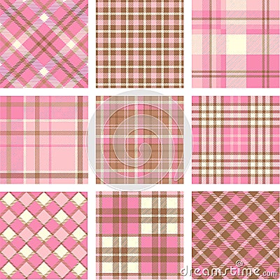 Pink plaid patterns set Stock Photo