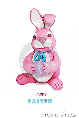 Pink plasticine rabbit with egg Stock Photo