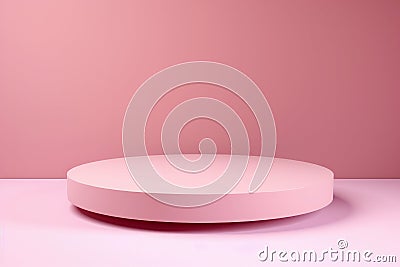 A pink podium is placed in front of a pink table, becoming the background Stock Photo