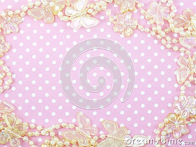 Pink polka dot background and butterflied decoration Stock Photo