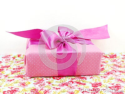 Pink polka dot gif box with pink bow Stock Photo