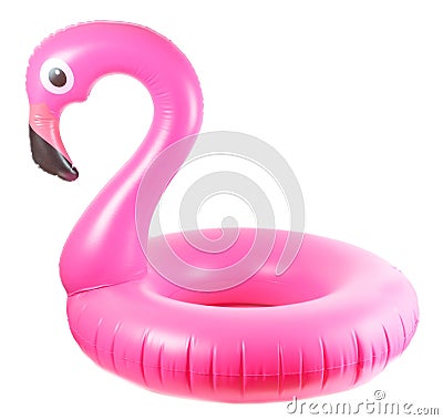 Pink pool. inflatable flamingo for summer beach isolated on white background. Pool float party. Stock Photo