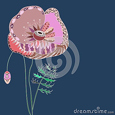 Pink Poppy. Vector Illustration