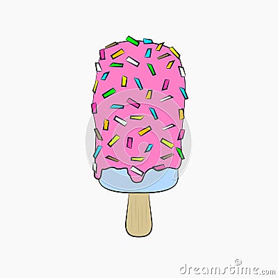 Pink Popsicle with Colorful Sprinkles Vector Vector Illustration