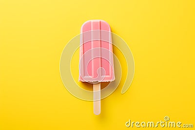 Pink popsicle on yellow background Stock Photo