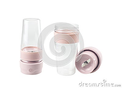 Pink portable blender isolated on white background Stock Photo