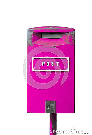 Pink postbox on the white background Stock Photo