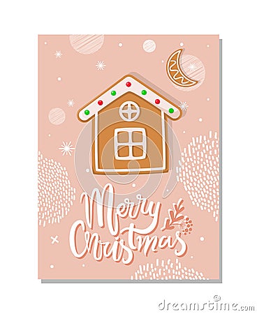 Pink Postcard Merry Christmas with Cookies Vector Vector Illustration