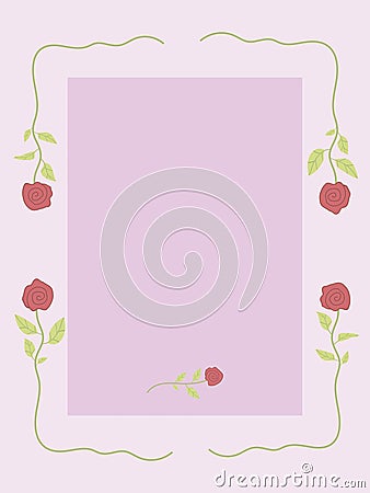 Pink postcard with a pattern of scarlet roses Vector Illustration