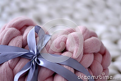 Pink present of merino wool Stock Photo