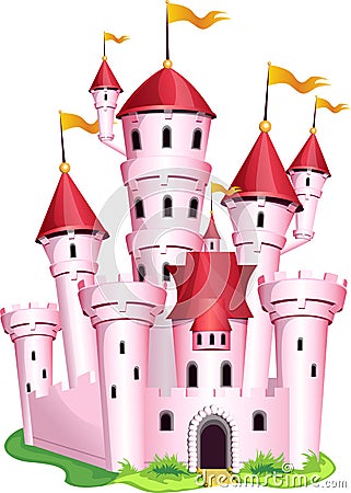 Pink princess castle. Vector Illustration