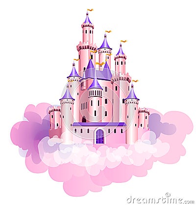 Pink princess castle. Vector Illustration