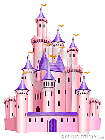 Pink princess castle. Vector Illustration