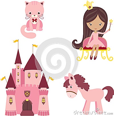 Pink princess set Vector Illustration