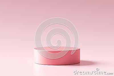 Pink product display or showcase pedestal on simple background with cylinder stand concept. Pink studio podium or platform product Stock Photo