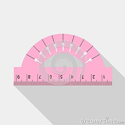 Pink protractor icon, flat style Vector Illustration