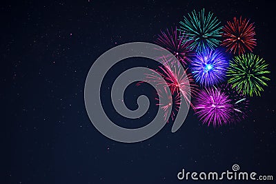 Pink purpe blue green fireworks copy space. Stock Photo