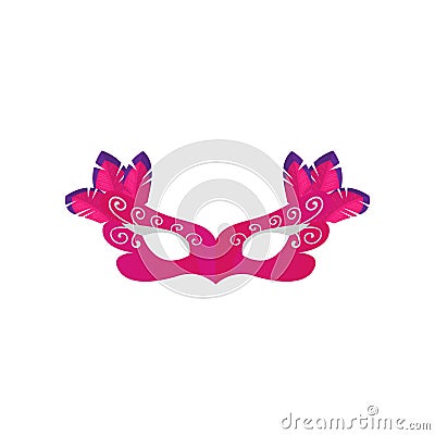 Pink purple color carnival mask with colorful feather Vector Illustration
