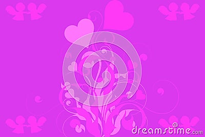 Pink and purple valentines day background, a plant with hearts and angels holding hands Stock Photo