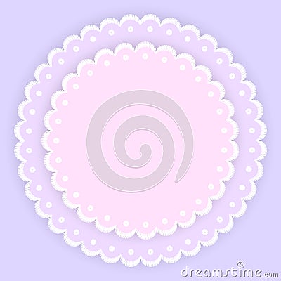 Pink purple and white scalloped lacy edge embroidery circle doilies, card template, vector Vector Illustration