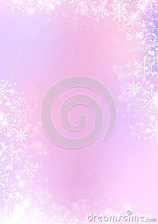 Pink and purple winter paper background with snowflake border Stock Photo