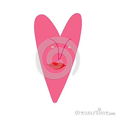 Pink quirky strange clockwork heart with a funny surprised face Vector Illustration