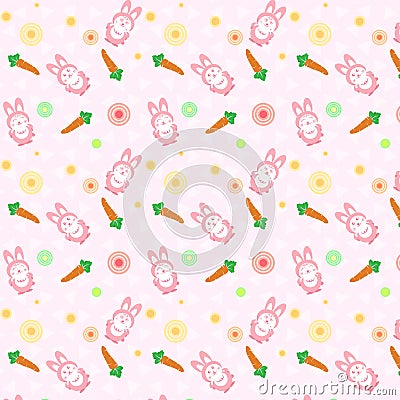 Pink Rabbit cute with carrot scatter pattern concept using for k Vector Illustration