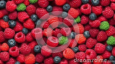 Pink raspberries, berries background. Healthy low calorie fruit razz Cartoon Illustration