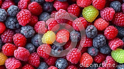 Pink raspberries, berries background. Healthy low calorie fruit razz Cartoon Illustration