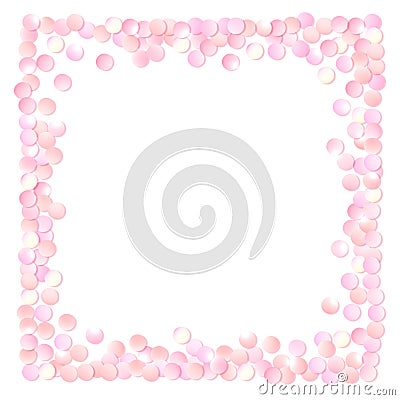 Pink realistic square confetti frame, design template for gift, certificate, voucher, AD brochure and so. Vector Illustration