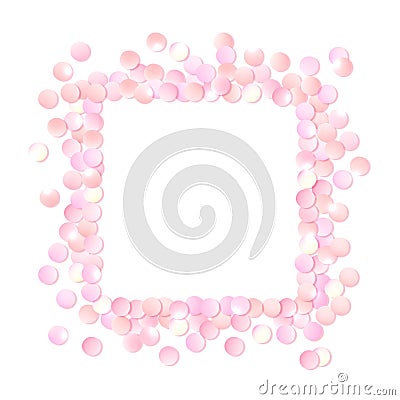 Pink realistic square confetti frame, design template for gift, certificate, voucher, AD brochure and so. Vector Illustration