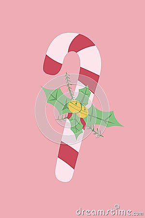 Pink and Red Cute and Playful Candy Cane with Garland Portrait Oval Laptop Sticker Stock Photo