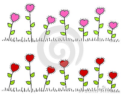 Pink Red Heart Shaped Flower Borders Cartoon Illustration