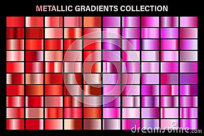 Pink and red ruby glossy gradient, metal foil texture. Color swatch set. Collection of high quality vector gradients Vector Illustration