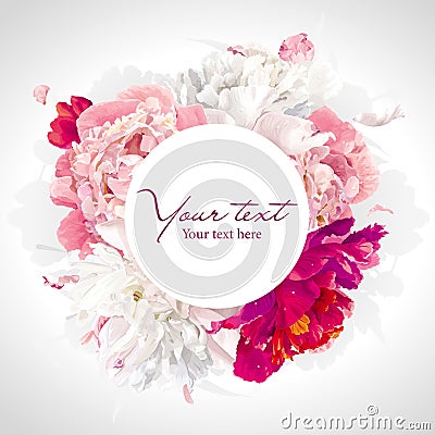 Pink, red and white peony background Vector Illustration