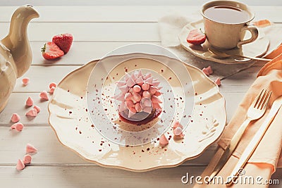 Pink restaurant dessert on porcelain plate Stock Photo