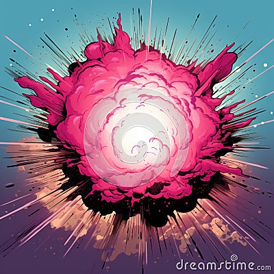 Pink Retro Comic Book Style Supernova Explosion In Space Cartoon Illustration