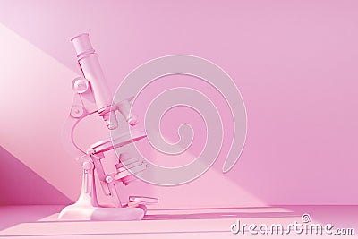 Pink retro microscope illuminated by ray of light Stock Photo