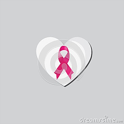 Pink ribbon, Breast cancer awareness in heart Vector Illustration