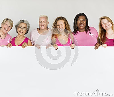 Pink Ribbon Breast Cancer Girls Feminine Copy Space Banner Concept Stock Photo