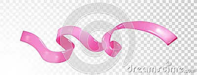 Pink ribbon isolated. Realistic curly ribbon. 3d vector illustration Breast cancer awareness Design element Vector Illustration