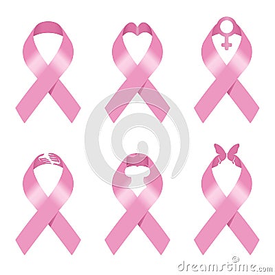 Pink ribbon sign vector illustration set design for Breast cancer awareness Vector Illustration
