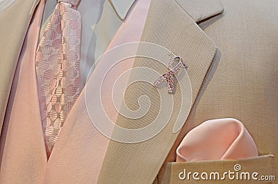 Pink Ribbon on tuxedo lapel Stock Photo