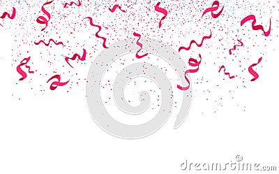 Pink Ribbons confetti with scatter ink spots falling summer past Vector Illustration