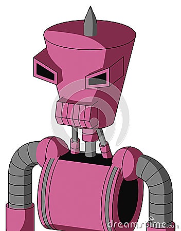 Pink Robot With Cylinder-Conic Head And Toothy Mouth And Angry Eyes And Spike Tip Stock Photo