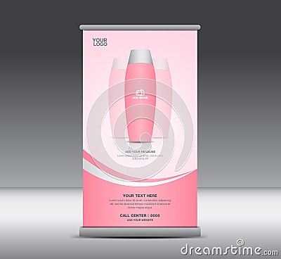 Pink Roll Up Banner display Poster layout Ads cosmetics template Vector Illustration