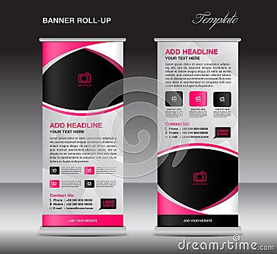 Pink roll up banner stand template, stand design,banner design, Vector Illustration